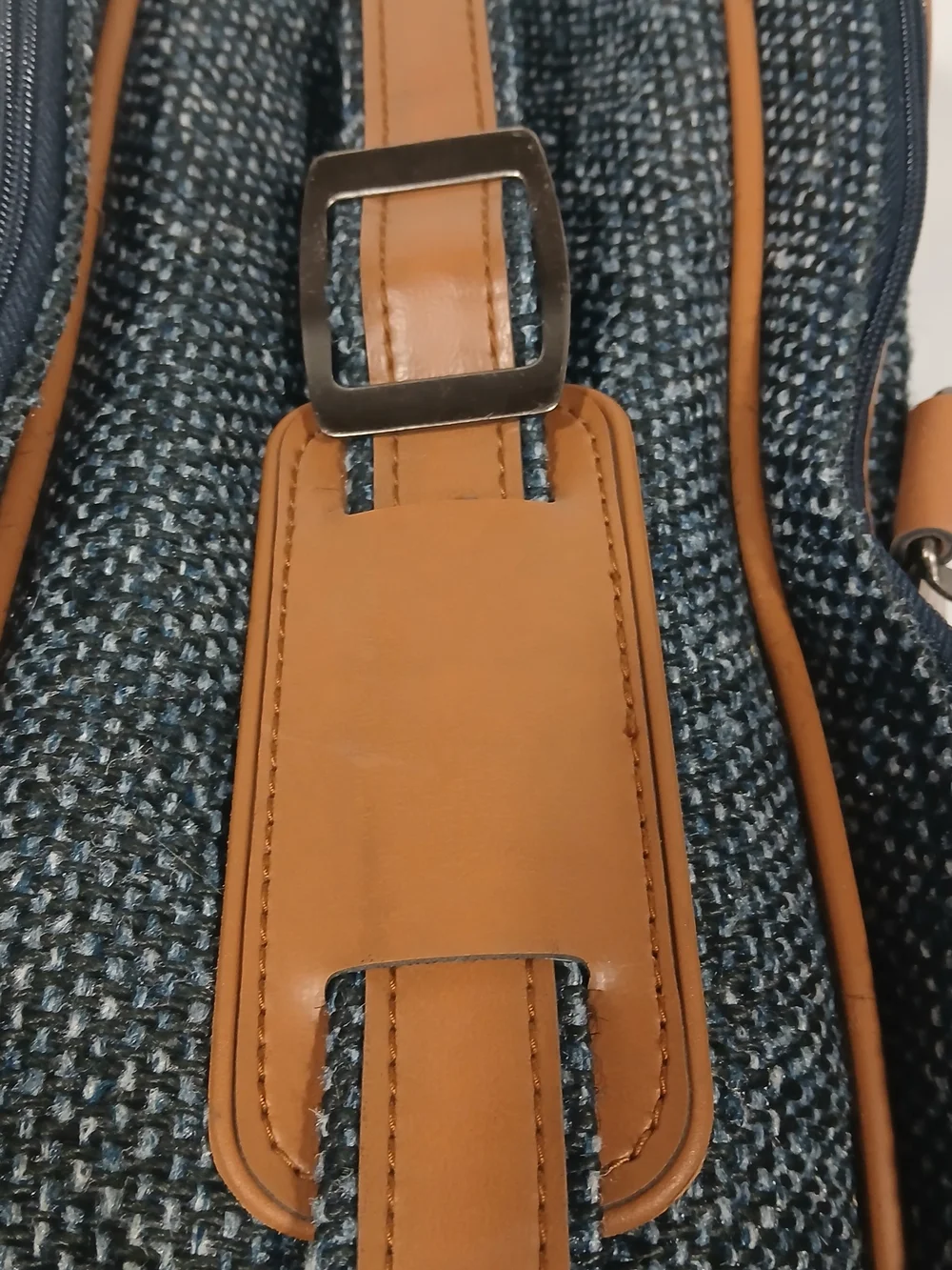 Vintage Pierre Cardin Tweed Weekender Duffel Travel Bag Blue Tan Leather Trim